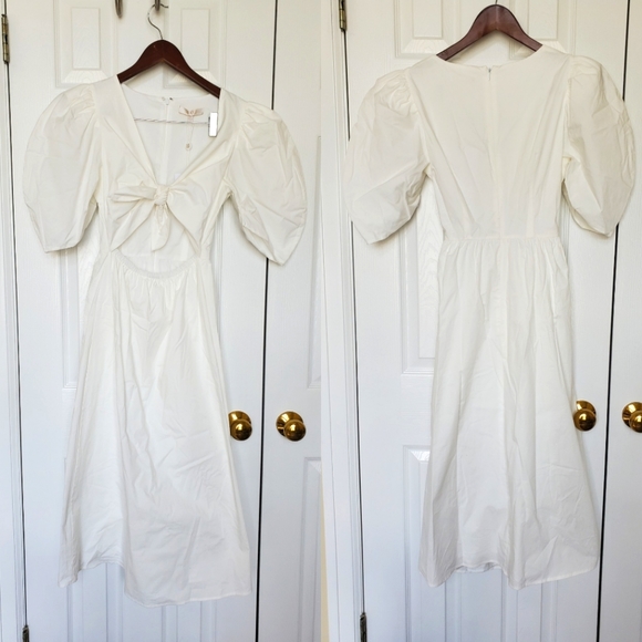 Wayf Dresses & Skirts - NWT Wayf White Cutout Midi Dress puff sleeves